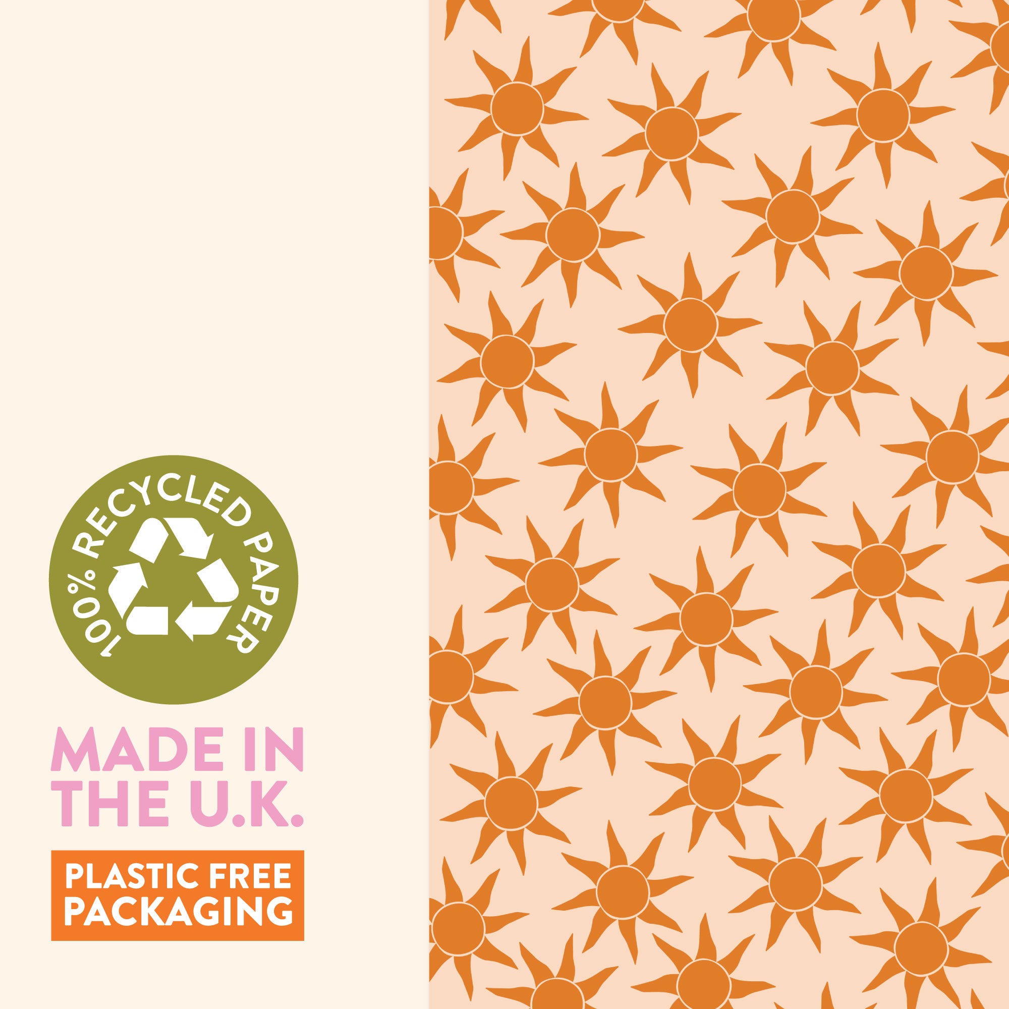 Textured view of Good Tuesday's Sunbeam wrapping paper, highlighting the unique feel and visible recycled fiber quality of our eco-conscious gift wrap.