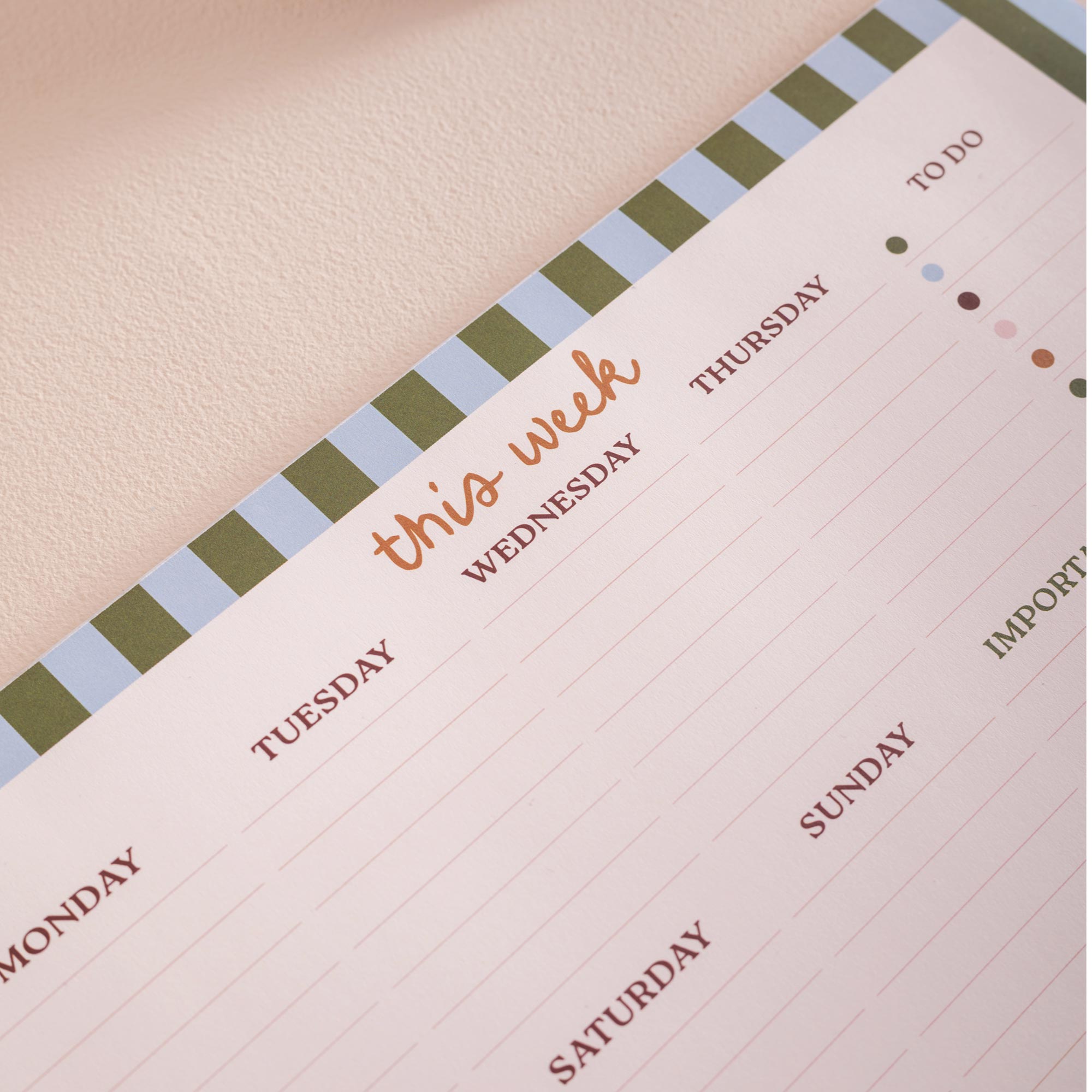 Good Tuesday's Boho Nouveau, Weekly planner. 100% recycled paper. Weekly planner with days of the week and to-do list.