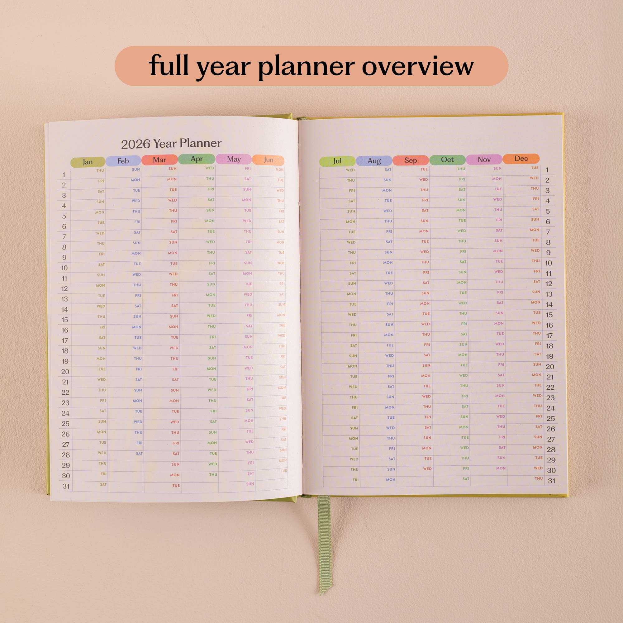 open 2026 Diary showing the full year overview. 