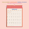 Month view also shows mini next month preview. Contains week numbers, moonphases, and federal holidays 