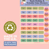Calendar stickers with holidays and dates. Recycled paper and plastic-free packaging.