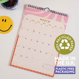 Good Tuesday's 2026 colourful and vibrant calendar. Made on Recycled paper and in the UK. January to December. Sunday Starts.