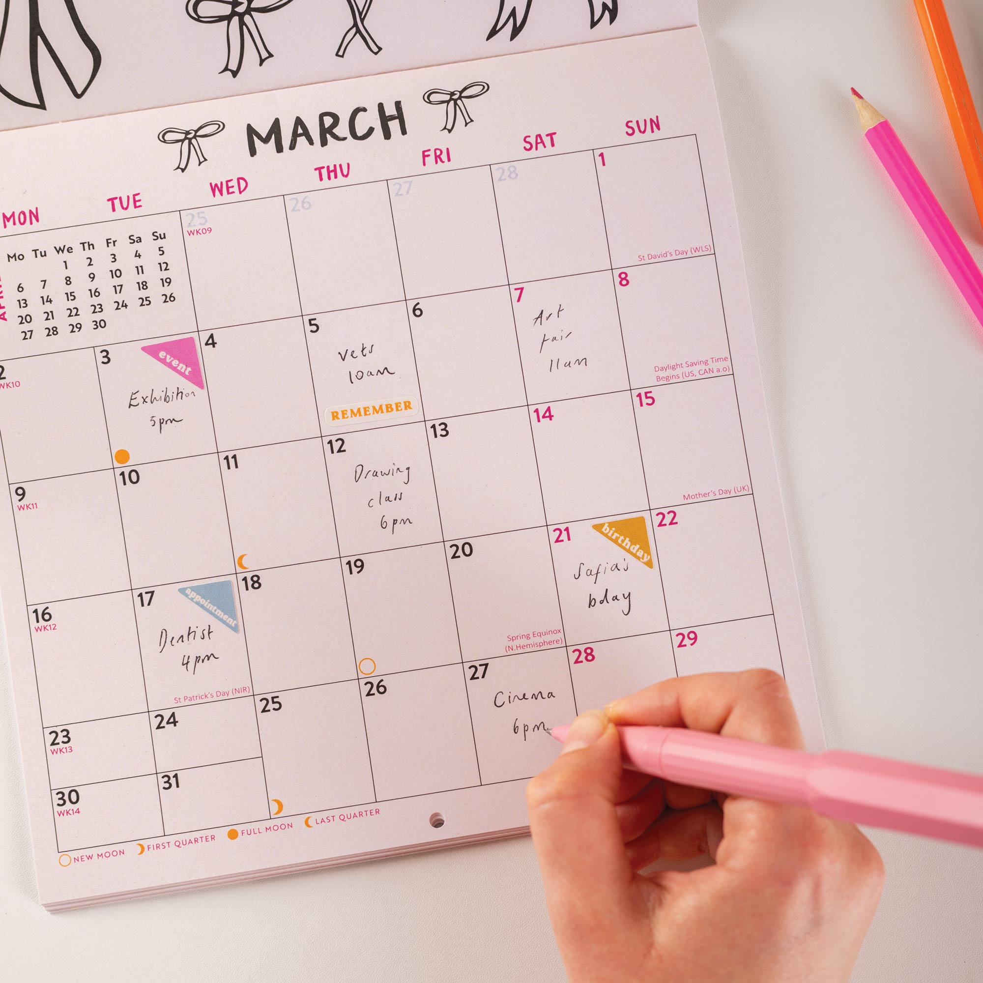 Calendar showing the month of March. 