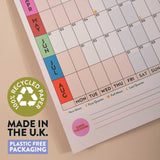 A1 Landscape wall planner, bold design, Work Hard, Play Nice. 100% Recycled paper, made in the UK. Plastic Free Packaging. 