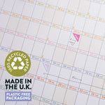 Your year in pastels wall planner, 2026-2027 academic year, pastel colours. 100% recycled paper, made in UK, Plastic Free Packaging