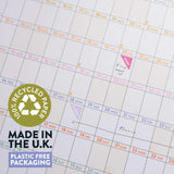 2027 landscape wall planner, in pastels. 100% recycled paper. Made in UK. Plastic free packaging