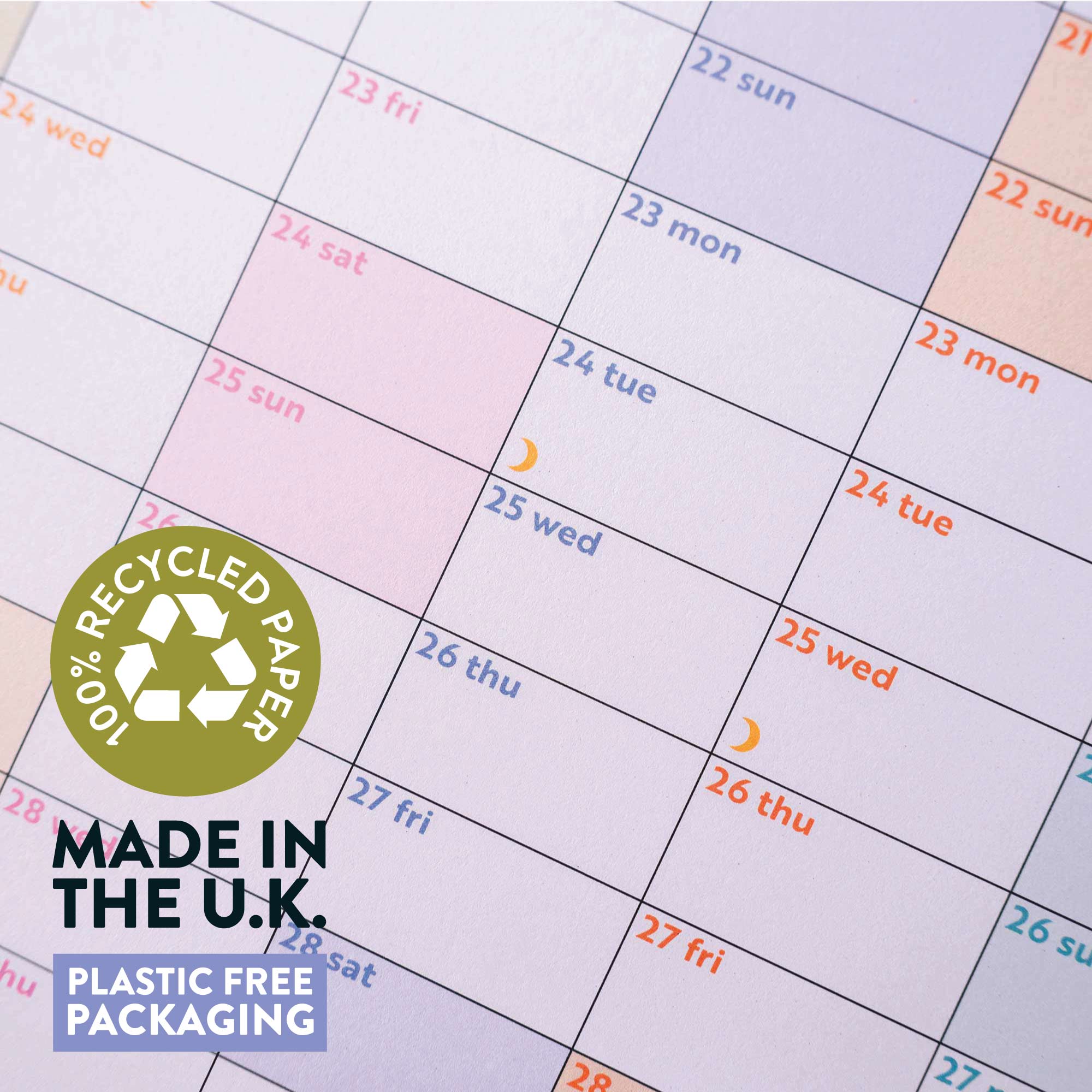 2027 Portrait Wall Planner by Good Tuesday, in Pastel colours, 100% recycled paper, Made in the UK, Plastic free packaging