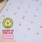 2026 Colour Pop Calendar in a landscape design. 100% Recycled Paper. Made in the UK. Plastic Free Packaging.