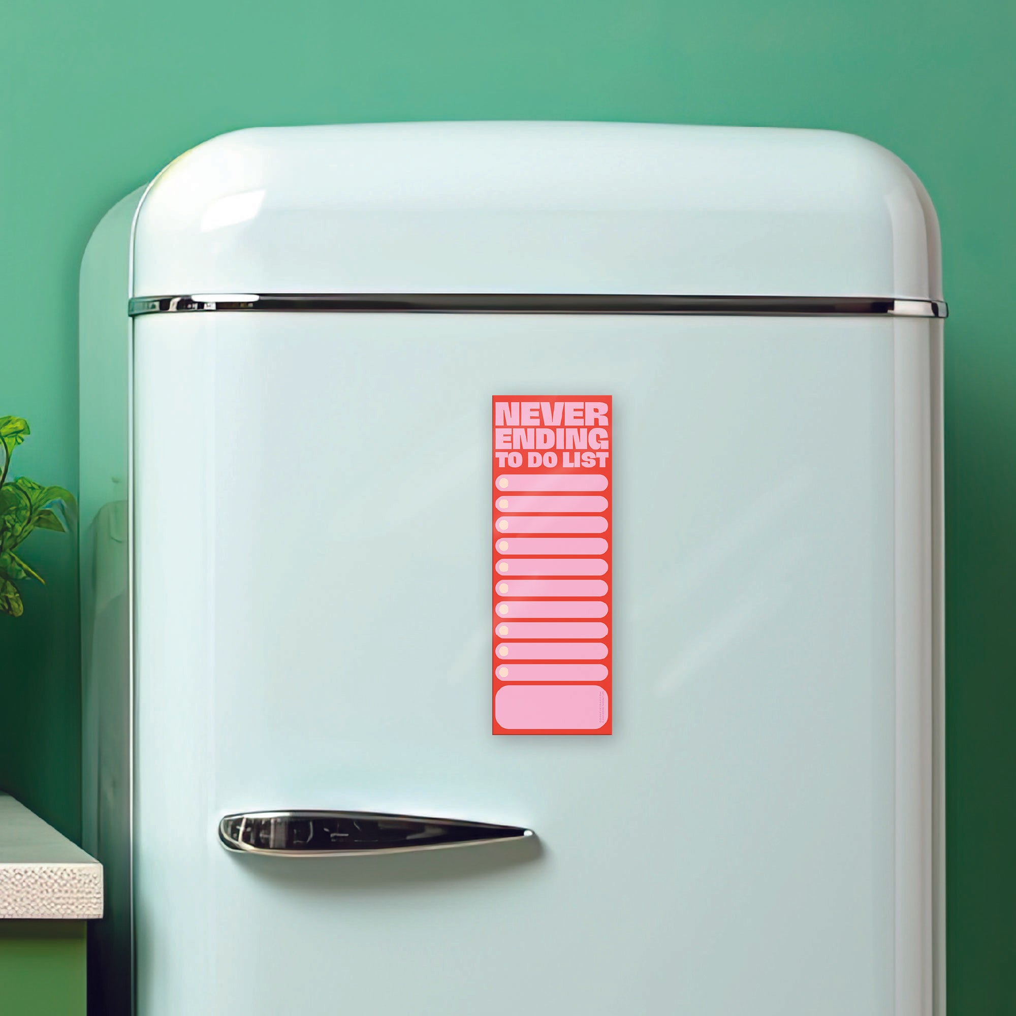 Good Tuesday's Never Ending to do list, magnetic fridge planner. Bold pink and red design. 