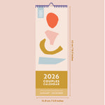 2026 Couples Calendar with geometric shapes on a pink background