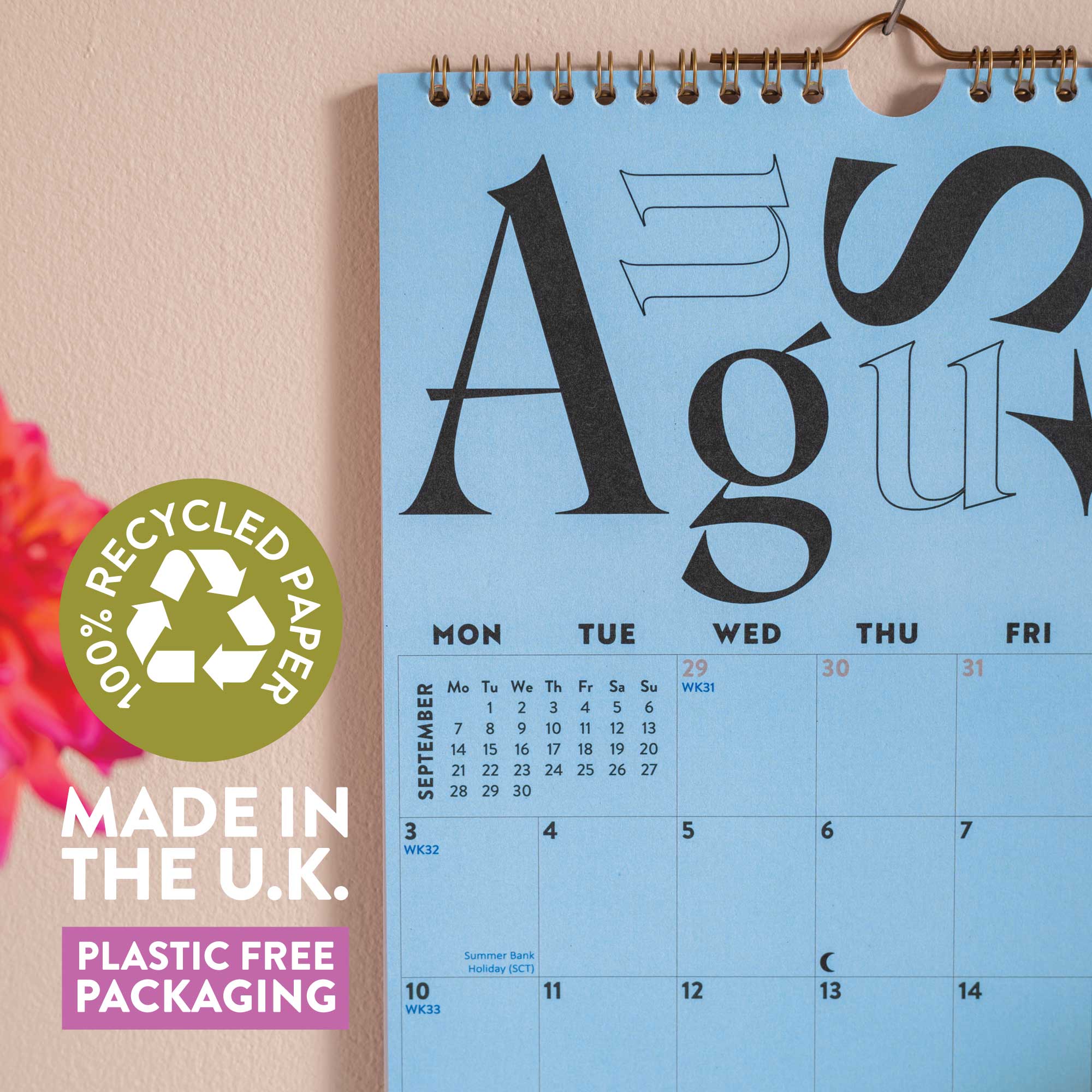 Good Tuesday's Calendar, 2026, Colorful. 100% recycled paper. Bcorp Certified.