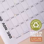 Good Tuesday's Black and White 2026 Calendar with a recycle logo and text about recycled paper and plastic-free packaging.