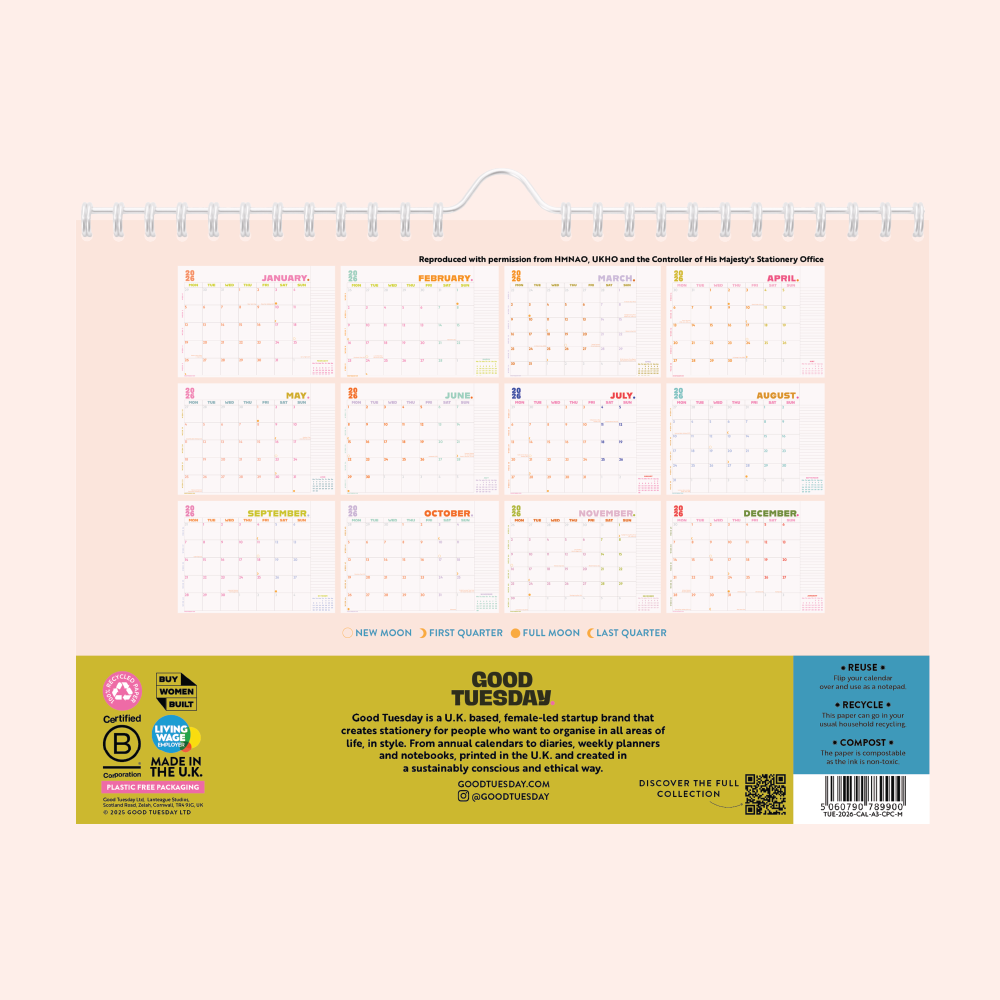 2026 Colour Pop Calendar in a landscape design. 