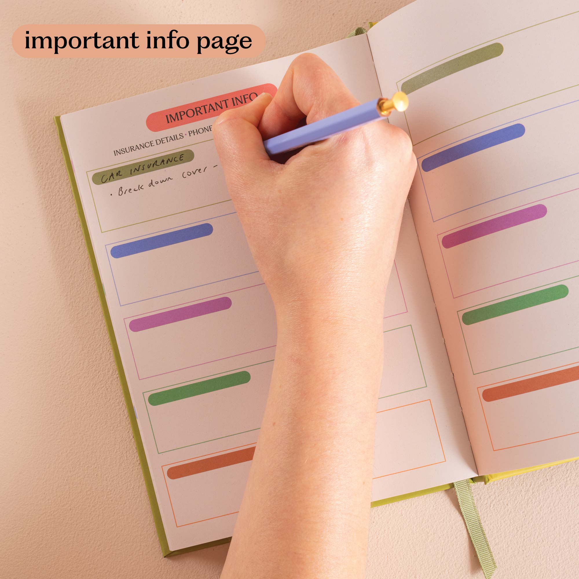 2026 diary with sunflower design. Orange and Peachy colours. With a dedicated page for important information. 