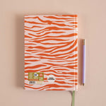 2022 diary with orange and white zebra pattern. 100% Recycled paper. 