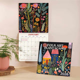 Front cover of 2026 large art calendar - folk art design with abstract floral designs throughout. Printed on 100% recycled paper.