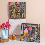 2026 calendar with folk art plant scapes, bold and bright illustrations 