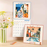 Front cover of 2026 large art calendar - la dolce vita design with mediterranean scenes illustrated throughout. Printed on 100% recycled paper.
