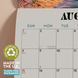 2027 wall calendar printed on recycled paper with made in UK and plastic free packaging badges