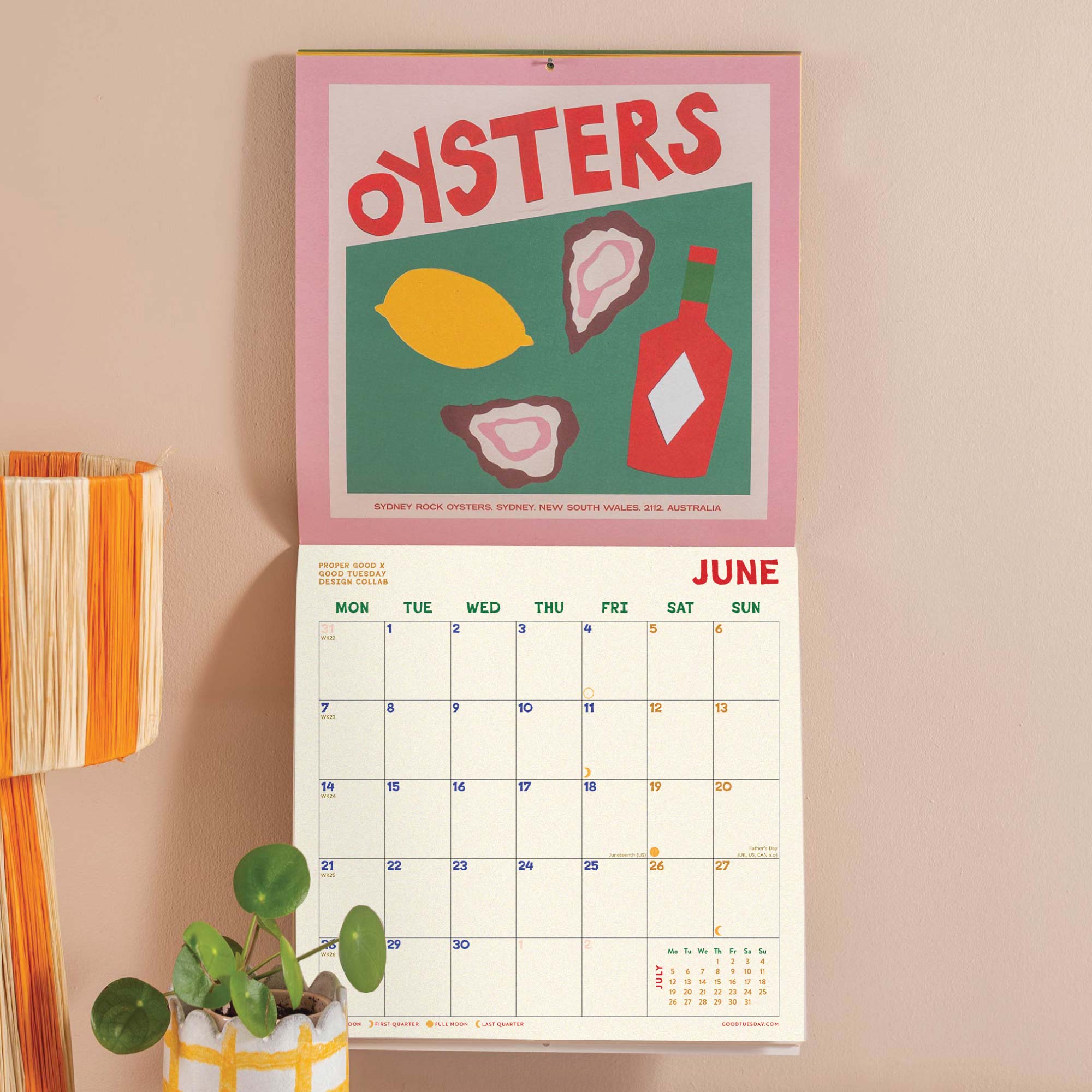 Month to view page of June 2027 wall calendar with large date boxes for planning