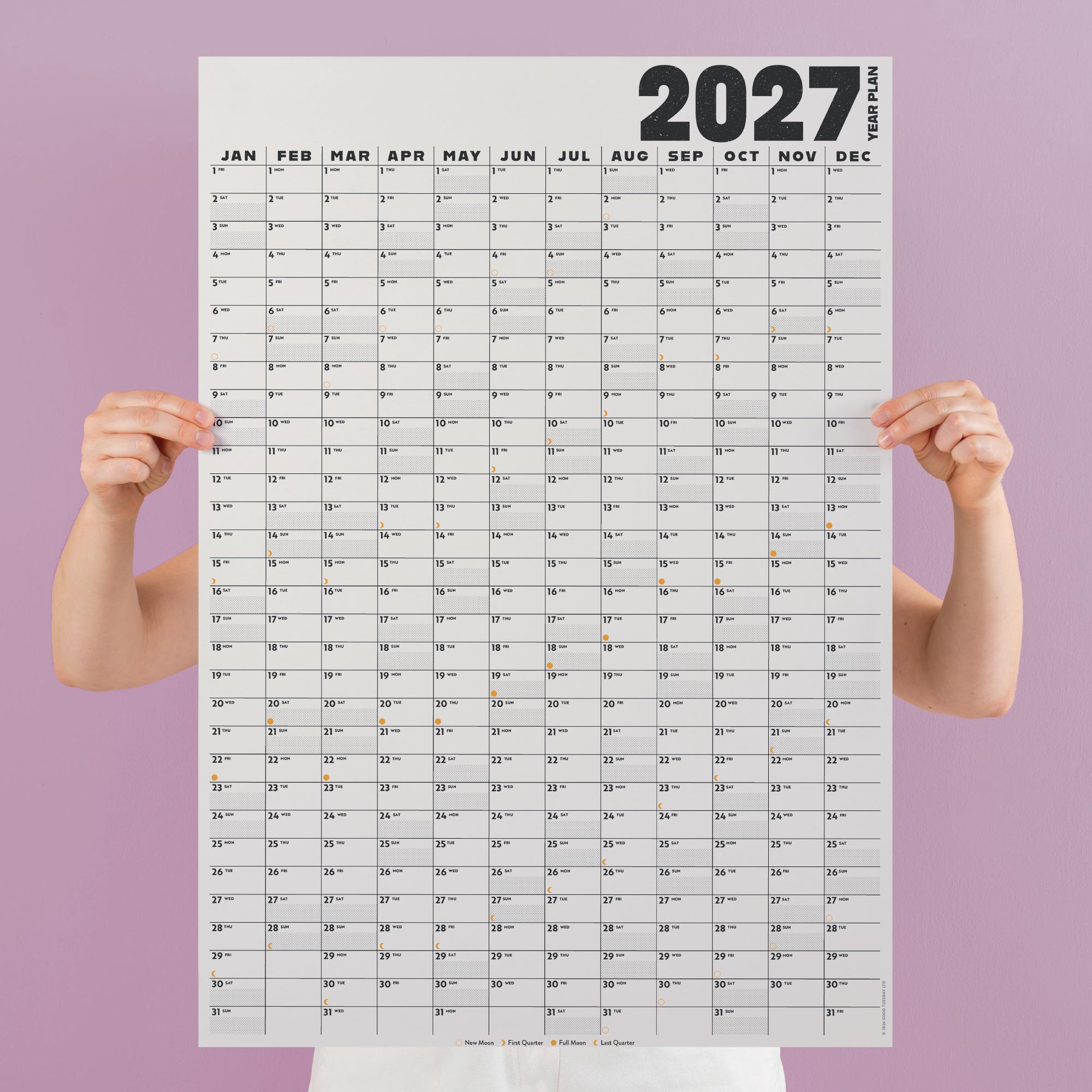 Large A1 Black & White 2027 Wall Calendar. B Corp. Portrait.