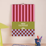 2027 Checks & Stripes A3 Wall Calendar, larger format, month to view