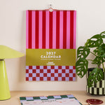 2027 Checks & Stripes A3 Wall Calendar, retro Mediterranean colour palette