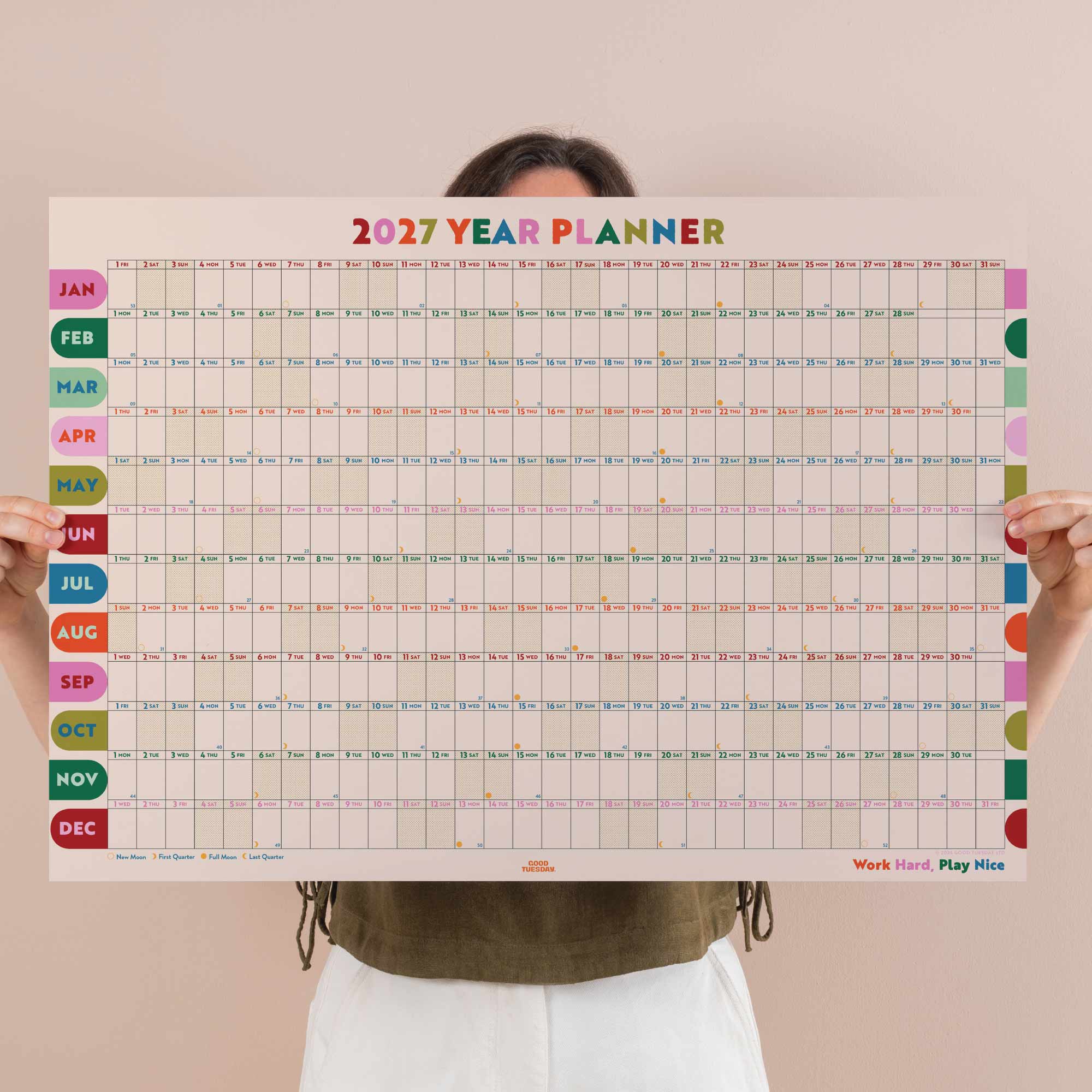 Nice Arches 2027 year wall planner with colourful design using recycled paper