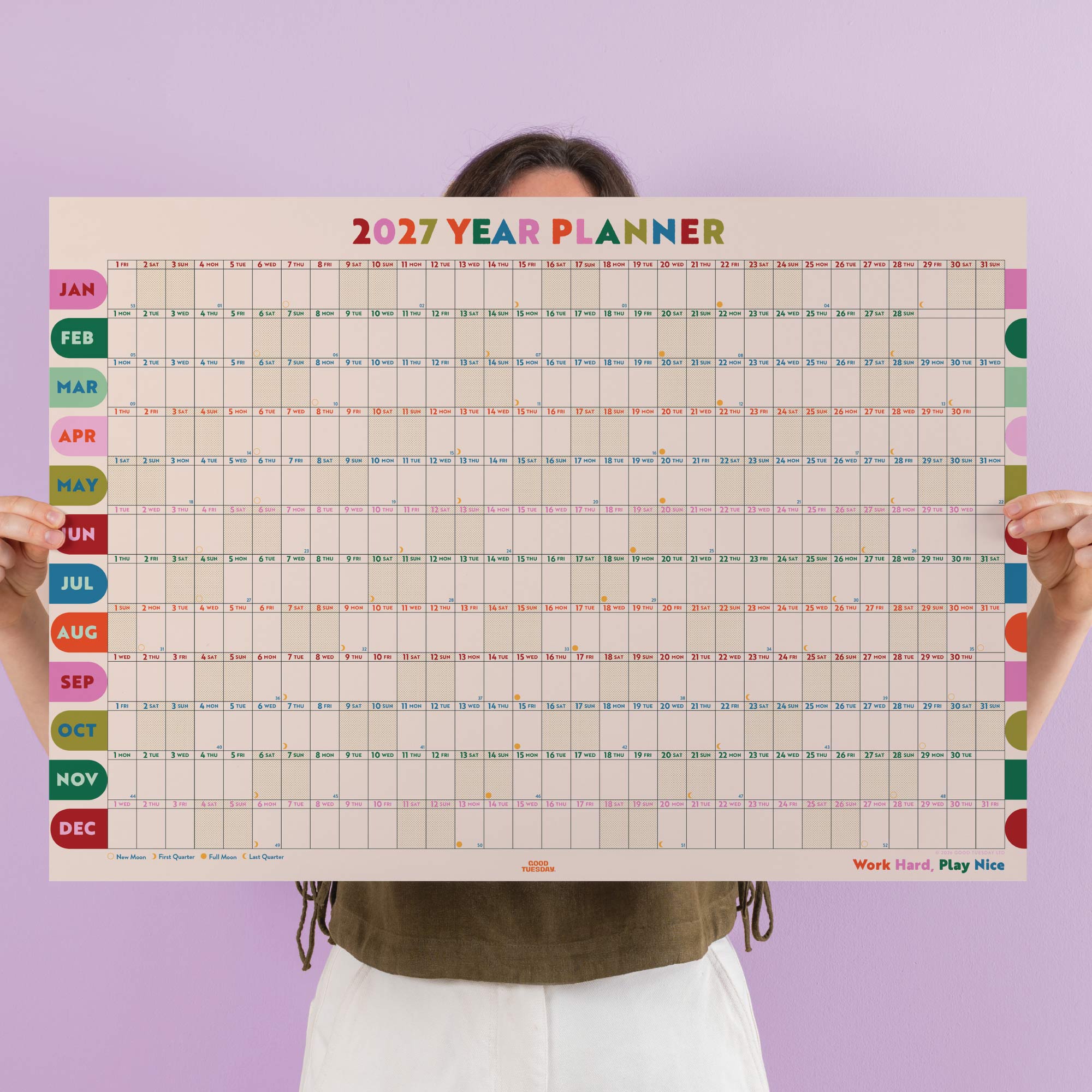 Nice Arches 2027 year wall planner with colourful design using recycled paper