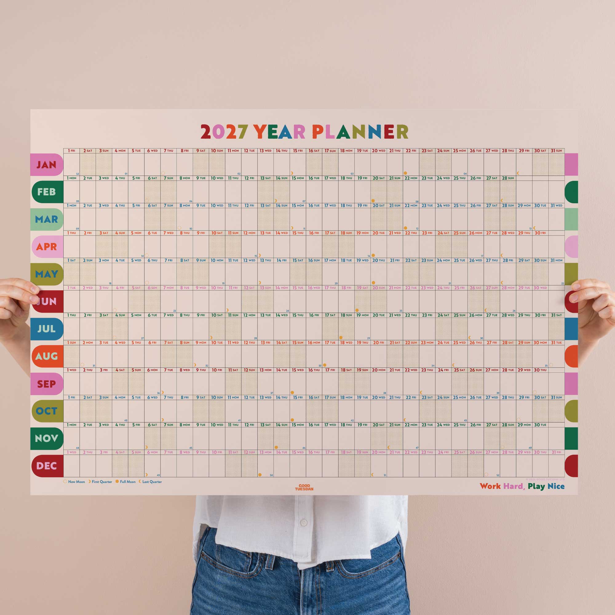 Nice Arches A1 2027 year wall planner with colourful design using recycled paper