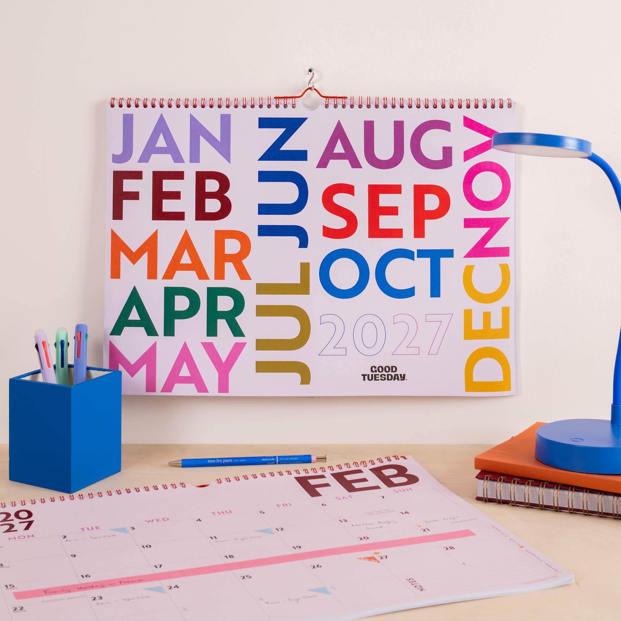 2027 Simply Bright A3 Landscape Calendar, month to view, Monday start
