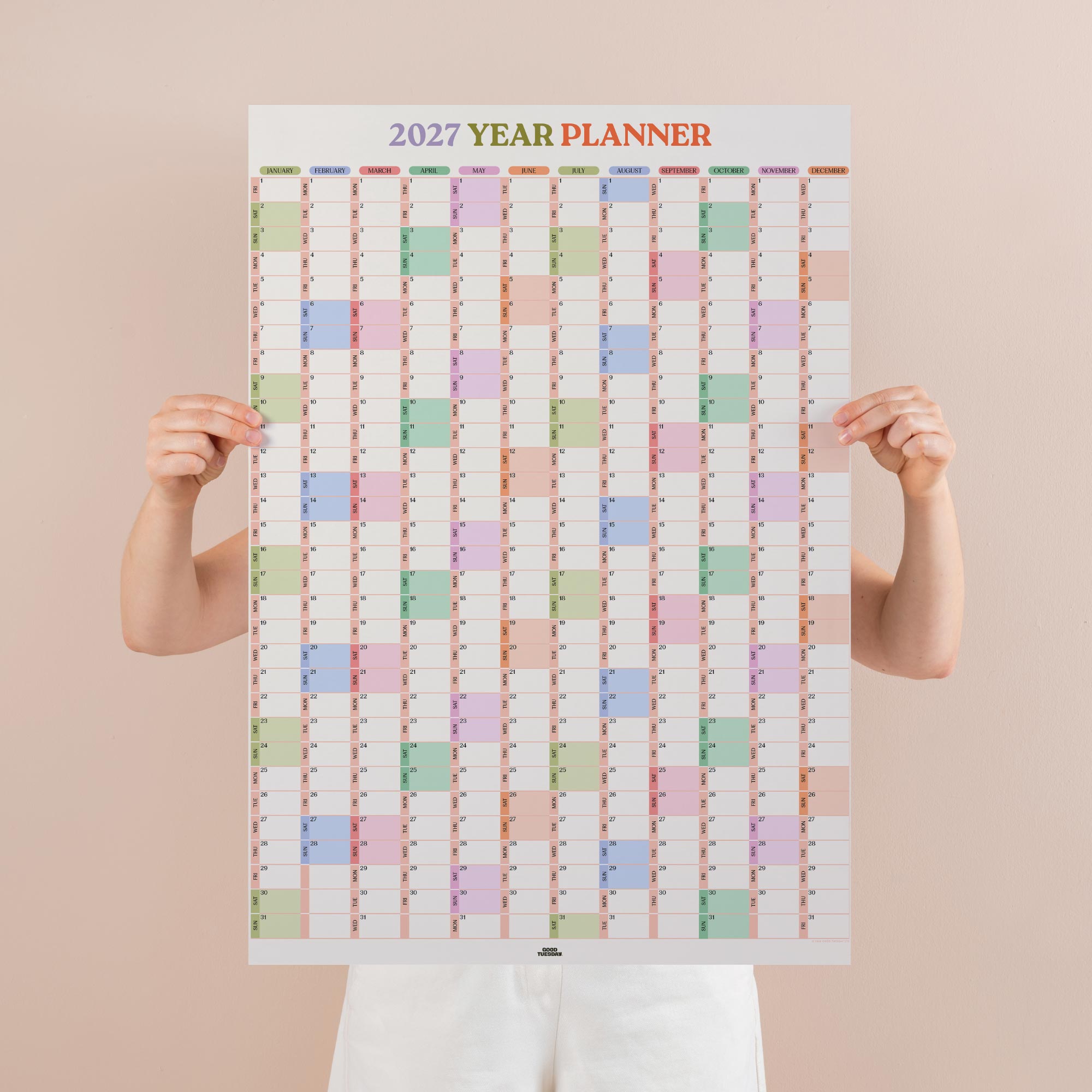 2027 Pastel Soft Focus Year Wall planner by Good Tuesday