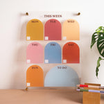Colourful weekly acrylic planner, endlessly reusable and wipeable. 