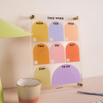 A4 wipeable weekly planner with spacious daily layout in soft focus colour palette
