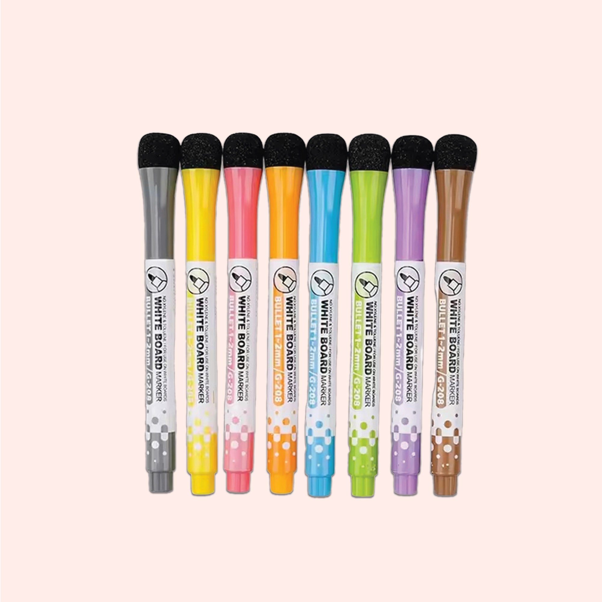 8 Multi coloured dry wipe pens. 