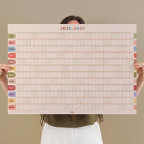 2026 to 2027 academic year wall planner in muted boho colours showing September to August layout