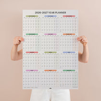 2026 to 2027 academic monthly grid year wall planner in pastel colours showing September to August layout
