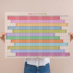 2026–2027 academic year wall planner in rainbow colour block layout showing September to August