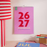 2026–2027 A4 academic year calendar in Colourburst design hanging on wall