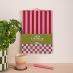 2027 Checks & Stripes A4 Calendar, Sunday start, retro colour palette