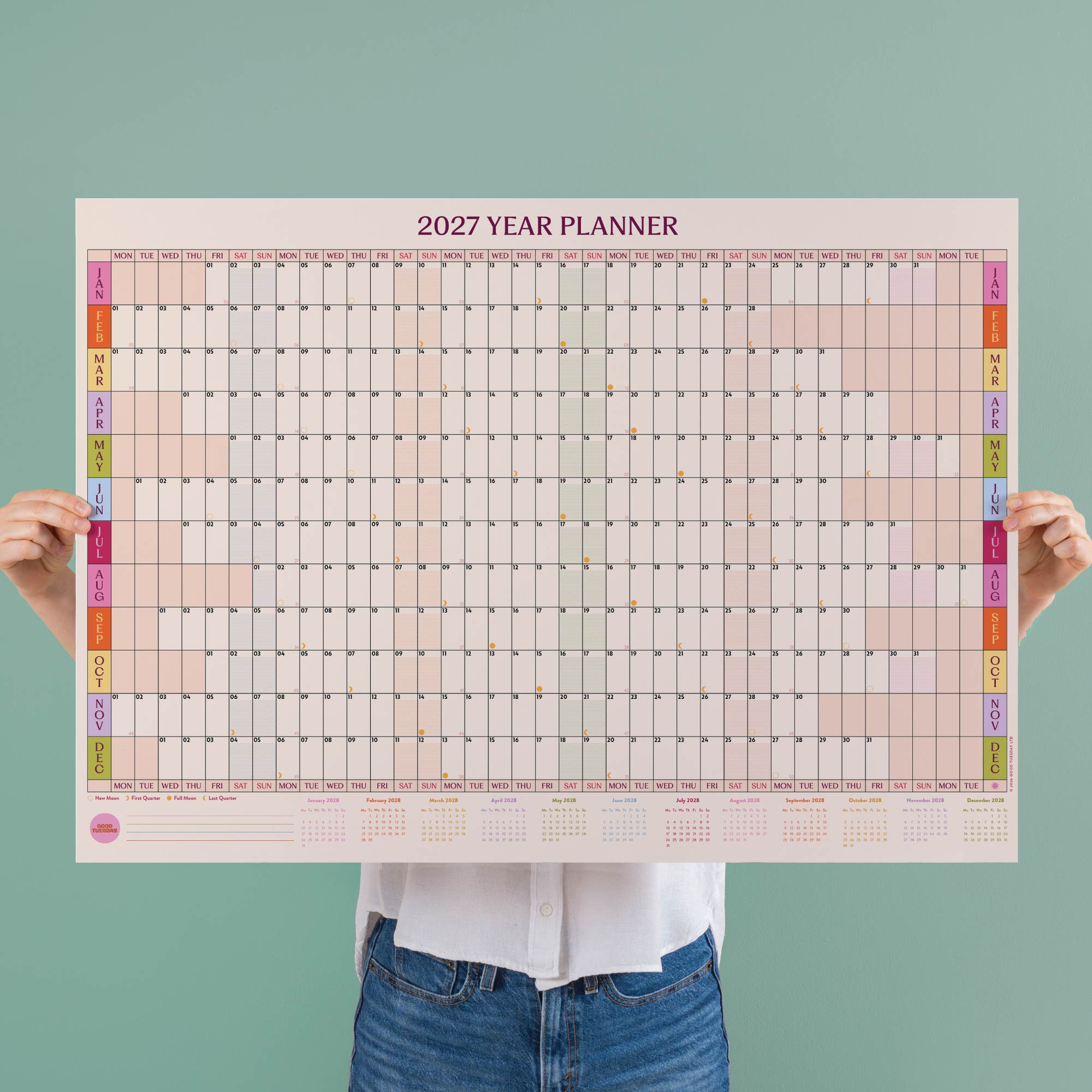2027 A1 Colour Theory Wall Planner, landscape year-at-a-glance layout