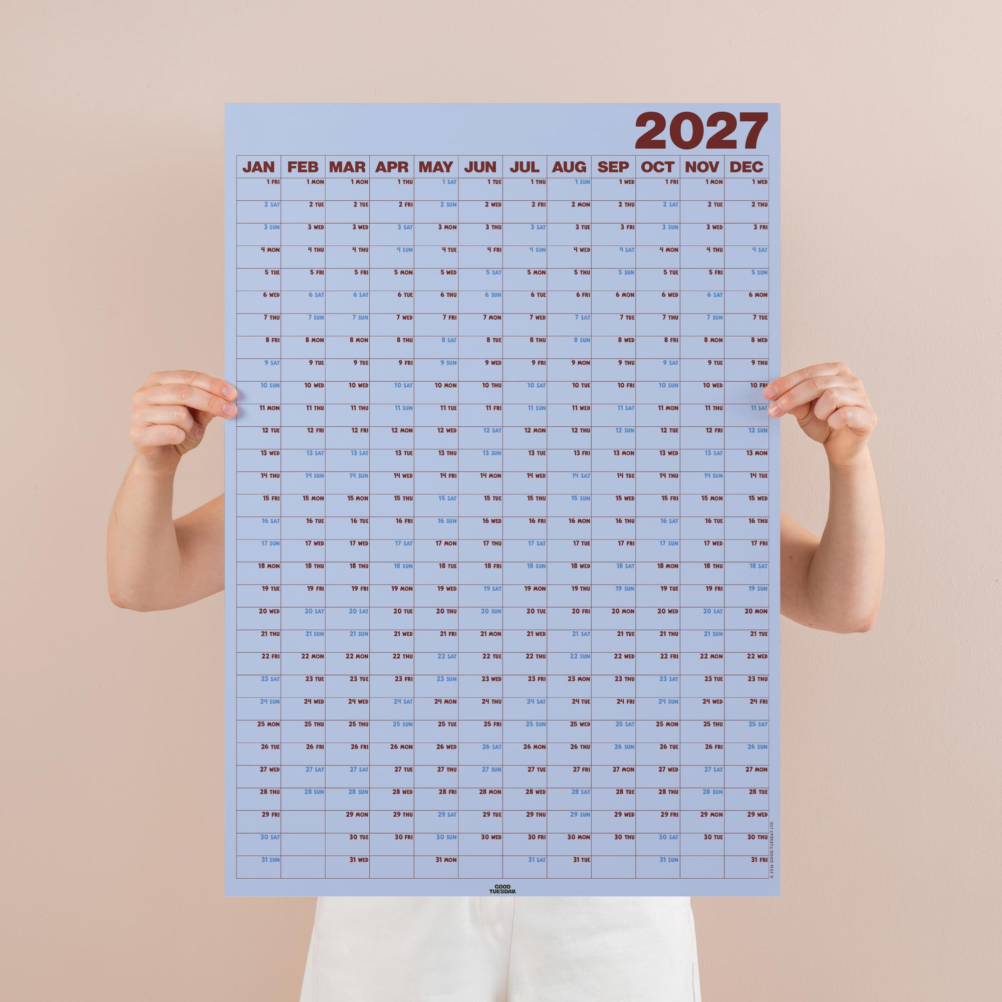  Large 2027 Blue Wall Planner by Good Tuesday