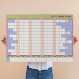 2027 A1 Pistachio & Peach Wall Planner, landscape year-at-a-glance layout