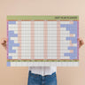 2027 A1 Pistachio & Peach Wall Planner, landscape year-at-a-glance layout