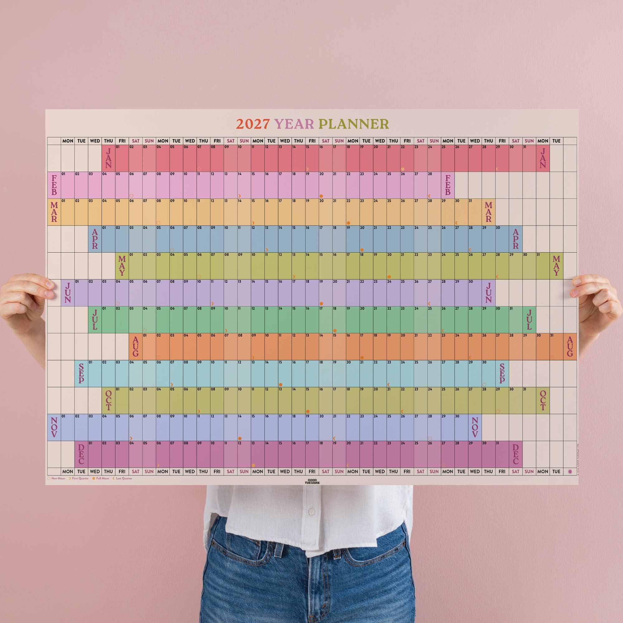 2027 Rainbow wall planner, A1 landscape format by Good Tuesday