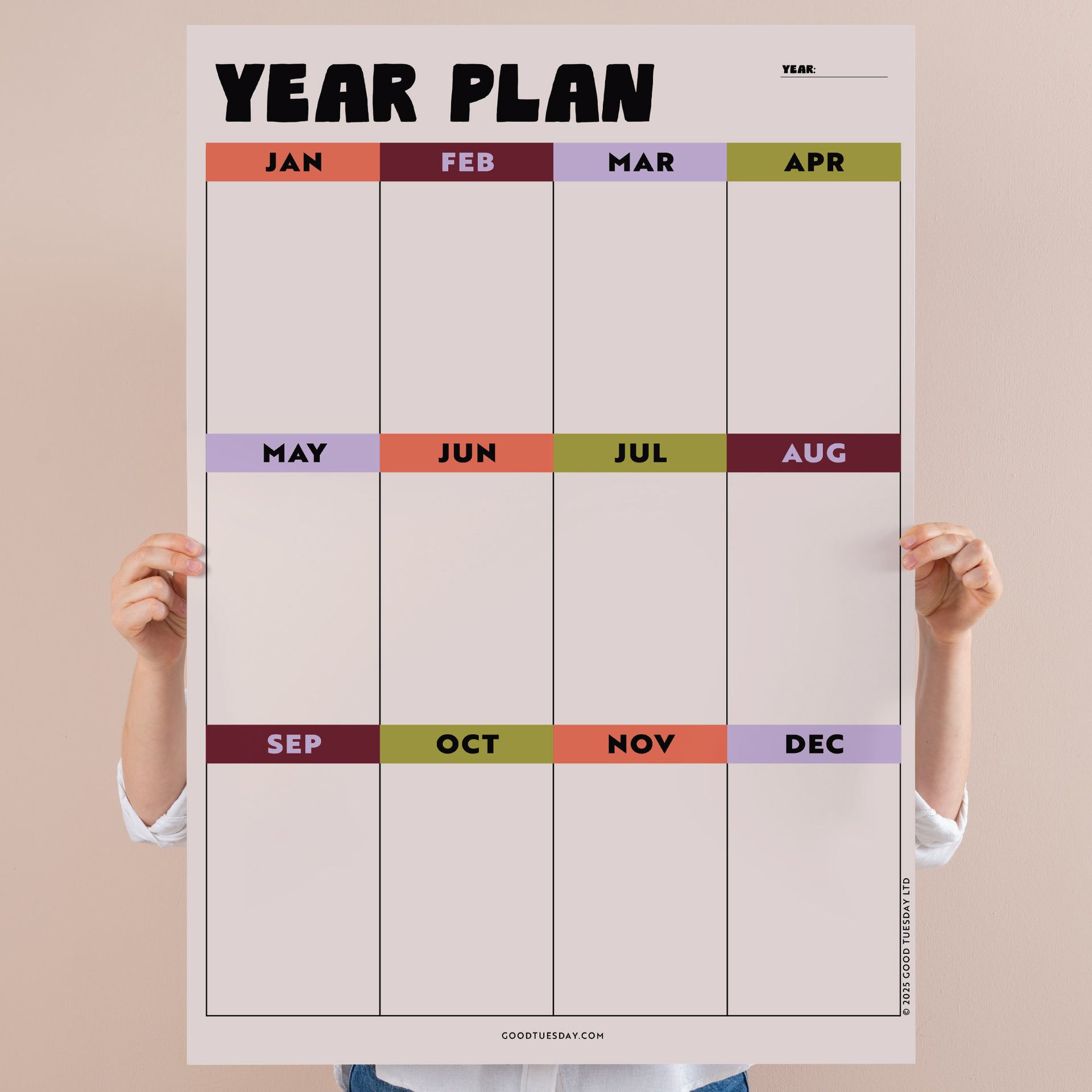 Large A1 Portrait Wall Planner Year at Glance