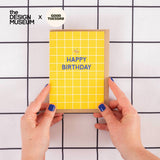 Gridded Design Museum Birthday Card, A6, yellow simplistic grid design