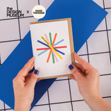 Starburst Design Museum Birthday Card, A6, geometric starburst in primary colours