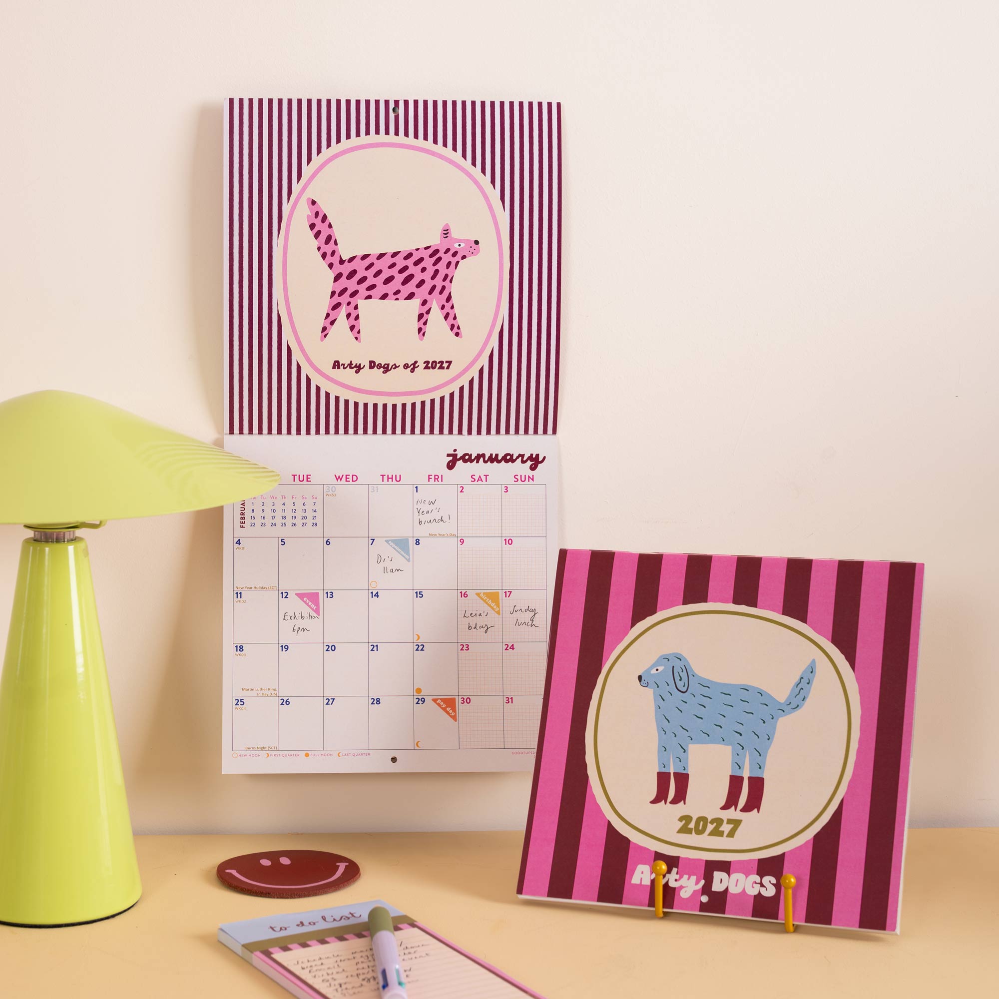 2027 Arty Dogs wall calendar, 21 x 21cm compact calendar by Good Tuesday