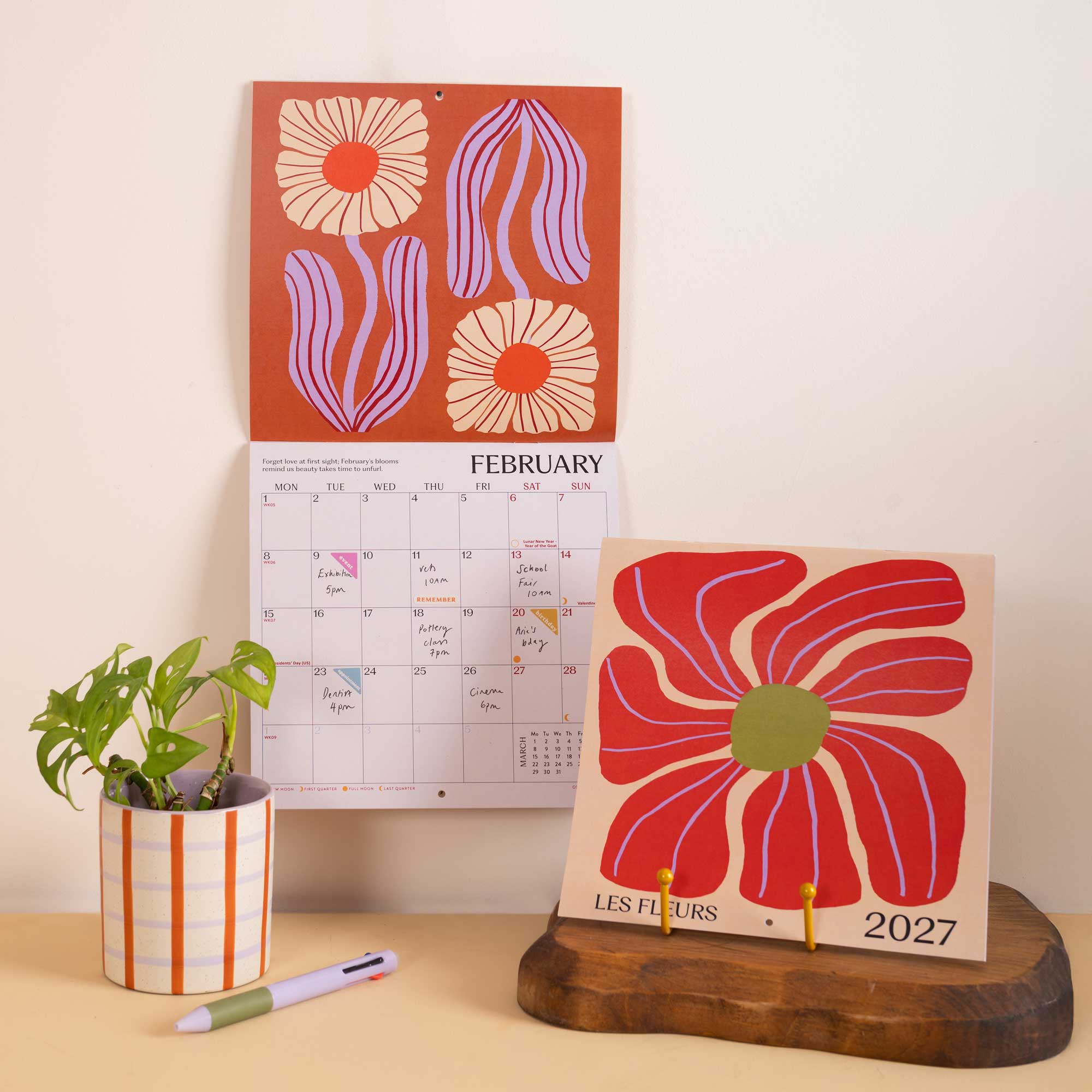 2027 Les Fleurs wall calendar, 21 x 21cm compact calendar by Good Tuesday